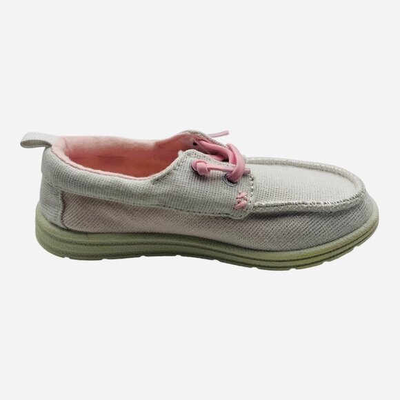 Toddler Girls' Beige Boat Shoes Pink Accents Slip-On Casual Lightweight Canvas - Picture 3 of 6